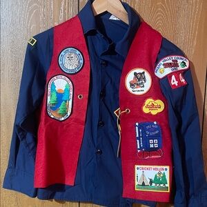 Red Vest with Patches and Blue Boy Scout Shirt
